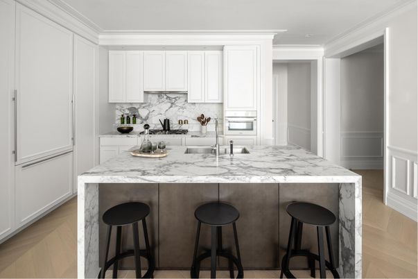 Interior, Kitchen, Marble Walls, Wood Texture Flooring