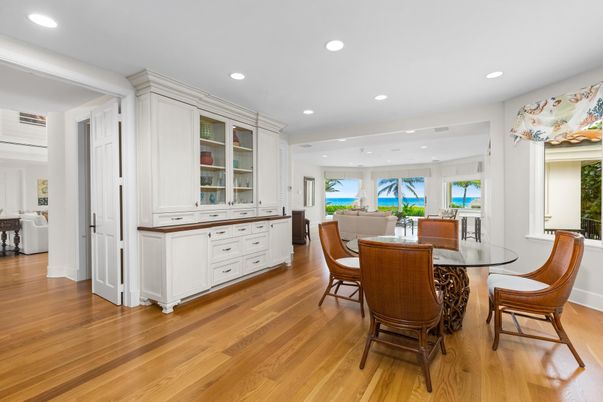 Dining room, Interior, Recessed Lighting, Wood Texture Flooring