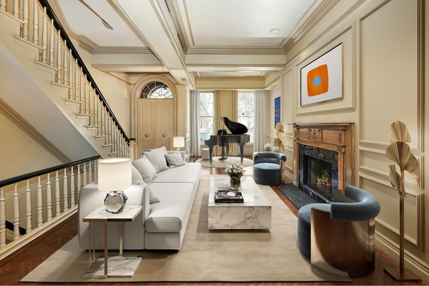 Fireplace, Interior, Living room, Piano, Recessed Lighting, Wood Texture Flooring