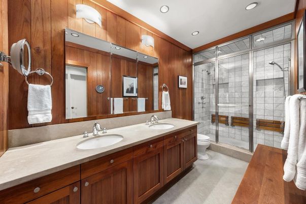Bathroom, Dual Sink Vanities, Glass Shower, Interior, Recessed Lighting
