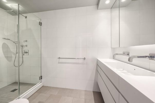 Bathroom, Glass Shower, Interior, Recessed Lighting