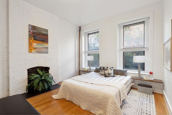 Bedroom, Interior, Stone Walls, Wood Texture Flooring