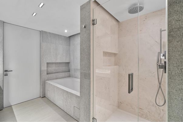 Bathroom, Glass Shower, Interior, Recessed Lighting