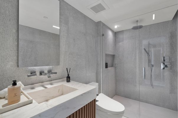 Bathroom, Glass Shower, Interior, Recessed Lighting