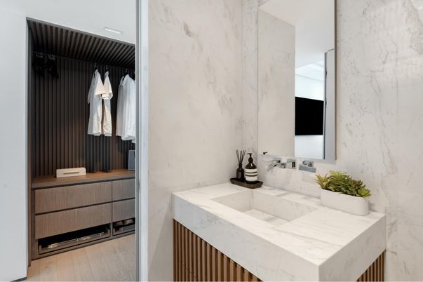 Bathroom, Dual Sink Vanities, Interior, Marble Walls