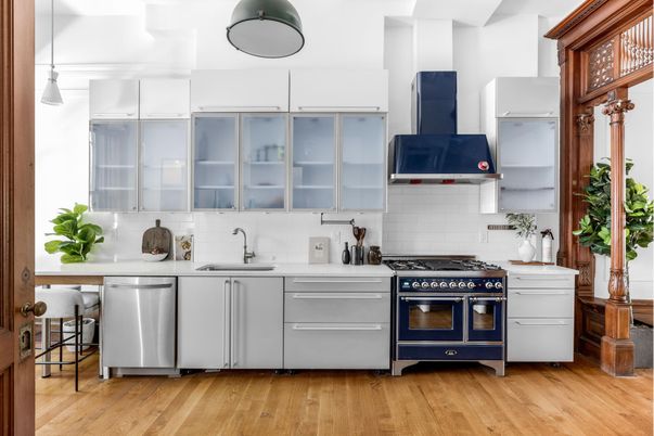 Interior, Kitchen, Pendant Lights, Stainless Steel Appliances, Wood Texture Flooring