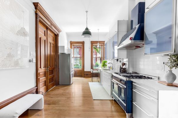 Interior, Kitchen, Pendant Lights, Stainless Steel Appliances, Wood Texture Flooring