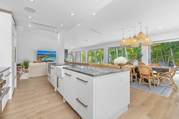 Dining room, Interior, Kitchen, Living room, Pendant Lights, Recessed Lighting, Wood Texture Flooring