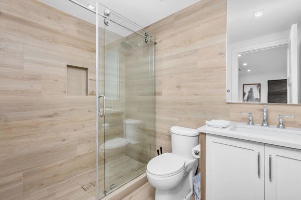Bathroom, Glass Shower, Interior, Recessed Lighting