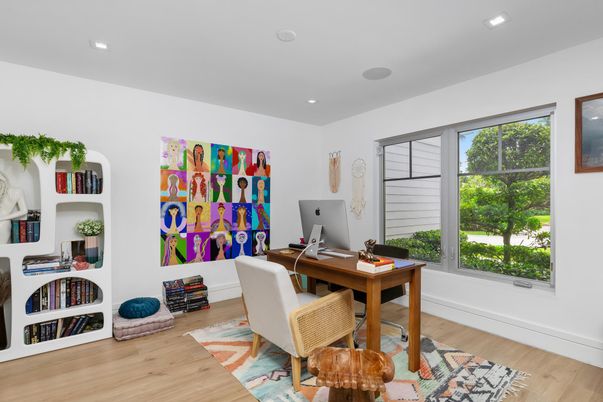 Home Office, Interior, Recessed Lighting, Wood Texture Flooring