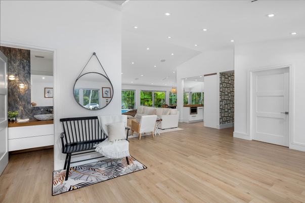 Interior, Living room, Recessed Lighting, Wood Texture Flooring