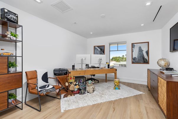 Home Office, Interior, Recessed Lighting, Wood Texture Flooring