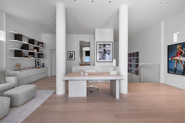 Home Office, Interior, Recessed Lighting, Wood Texture Flooring