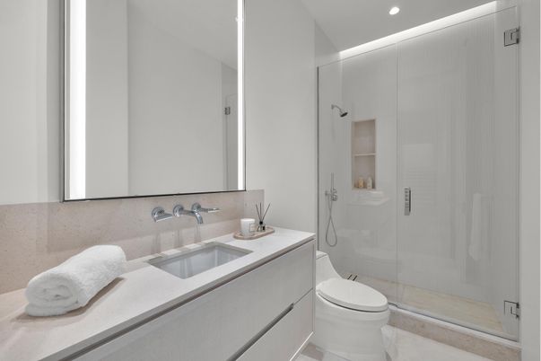 Bathroom, Glass Shower, Interior, Recessed Lighting