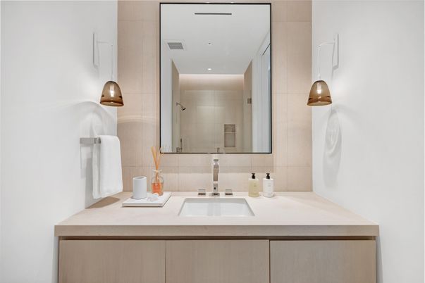 Bathroom, Dual Sink Vanities, Interior, Pendant Lights, Recessed Lighting