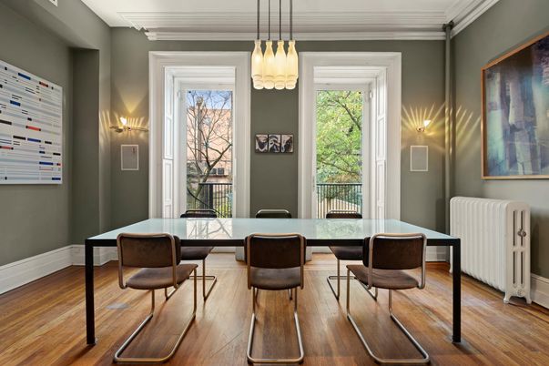 Dining room, Interior, Pendant Lights, Wood Texture Flooring