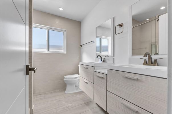 Bathroom, Dual Sink Vanities, Glass Shower, Interior, Recessed Lighting