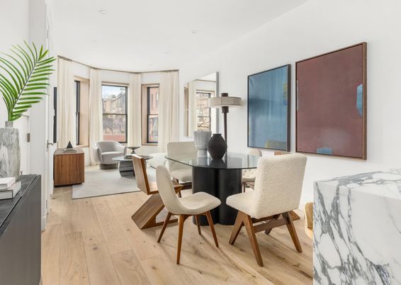 Dining room, Interior, Living room, Recessed Lighting, Wood Texture Flooring