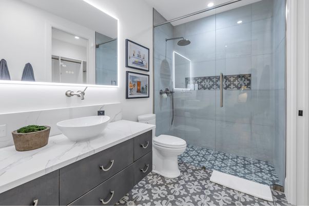 Bathroom, Dual Sink Vanities, Glass Shower, Interior, Recessed Lighting