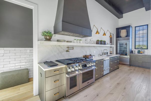 Interior, Kitchen, Stainless Steel Appliances, Wooden Beams, Wood Texture Flooring