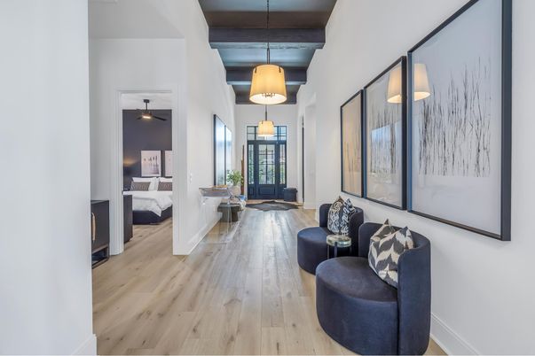 Bedroom, Interior, Pendant Lights, Wood Texture Flooring