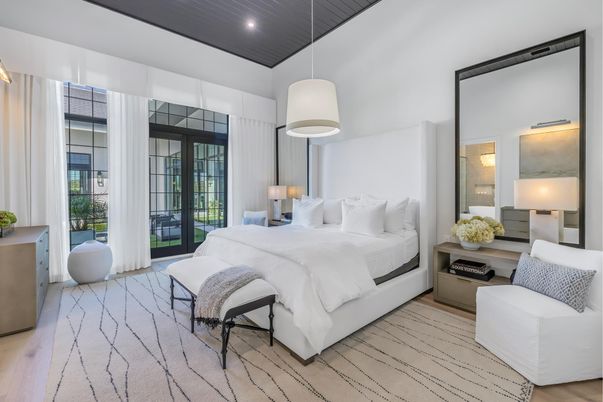 Bedroom, Interior, Pendant Lights, Recessed Lighting, Wood Texture Flooring