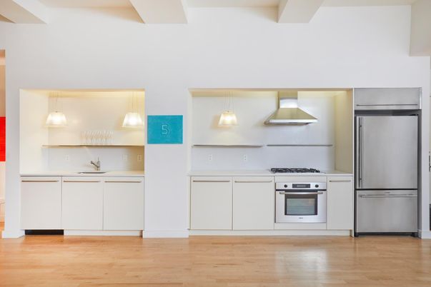 Interior, Kitchen, Pendant Lights, Stainless Steel Appliances, Wood Texture Flooring