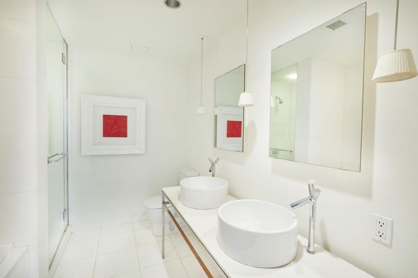 Bathroom, Dual Sink Vanities, Interior, Pendant Lights, Recessed Lighting