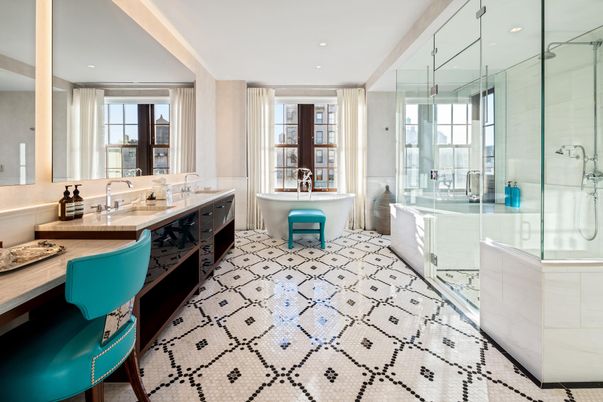 Bathroom, Dual Sink Vanities, Free Standing Baths, Glass Shower, Interior, Recessed Lighting