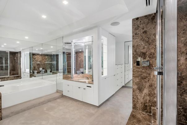Bathroom, Glass Shower, Interior, Recessed Lighting