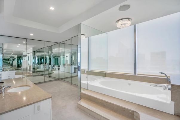 Bathroom, Dual Sink Vanities, Glass Shower, Interior, Recessed Lighting