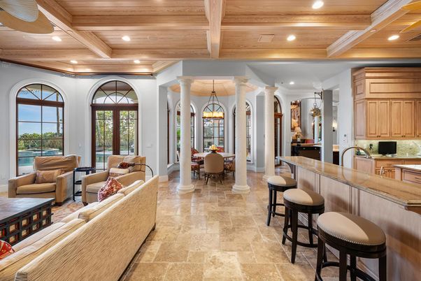 Dining room, Interior, Kitchen, Living room, Pendant Lights, Recessed Lighting, Wooden Beams, Wooden Ceilings