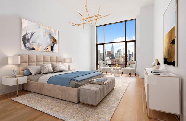 Bedroom, Interior, Pendant Lights, Wood Texture Flooring