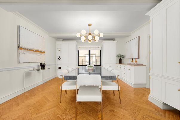 Dining room, Interior, Pendant Lights, Wood Texture Flooring
