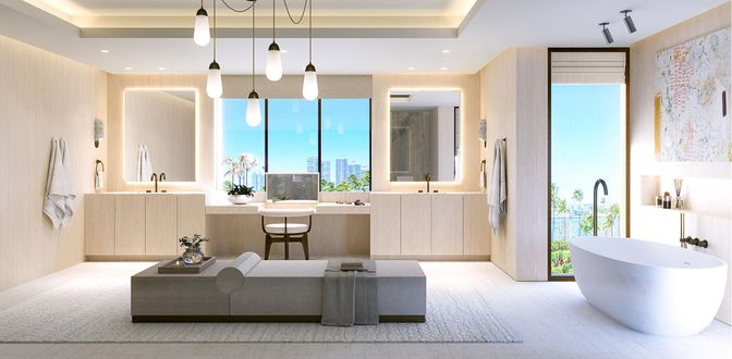 Bathroom, Dual Sink Vanities, Free Standing Baths, Interior, Pendant Lights, Recessed Lighting
