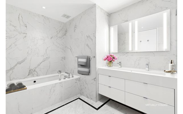 Bathroom, Interior, Marble, Marble Walls, Recessed Lighting