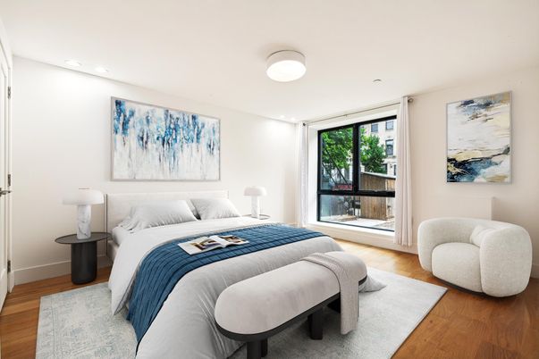 Bedroom, Interior, Recessed Lighting, Wood Texture Flooring