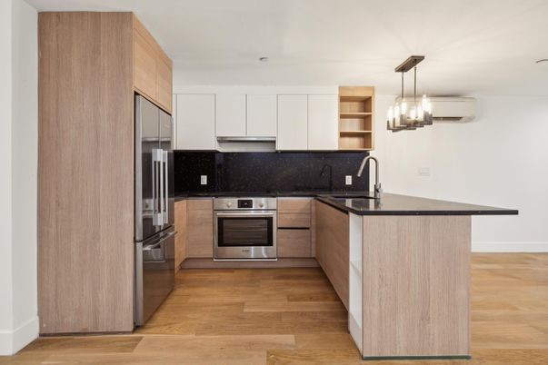 Interior, Kitchen, Pendant Lights, Stainless Steel Appliances, Wood Texture Flooring