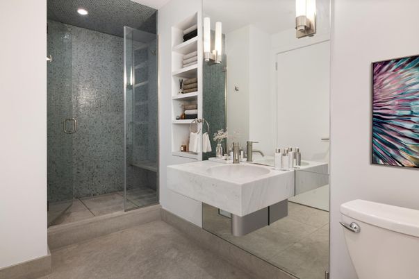 Bathroom, Glass Shower, Interior, Recessed Lighting