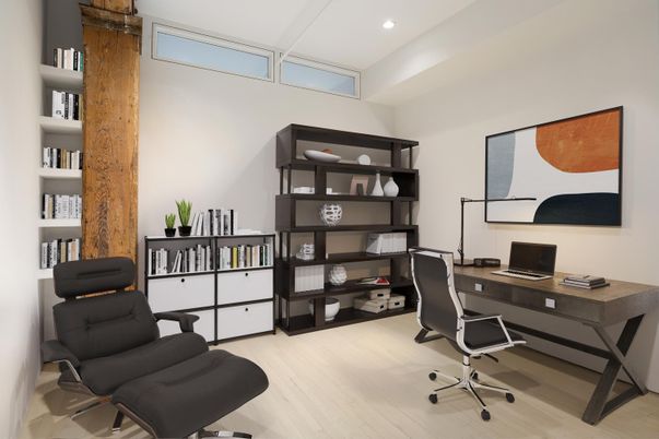Home Office, Interior, Recessed Lighting, Wood Texture Flooring