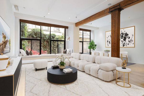 Interior, Living room, Recessed Lighting, Wooden Beams, Wood Texture Flooring