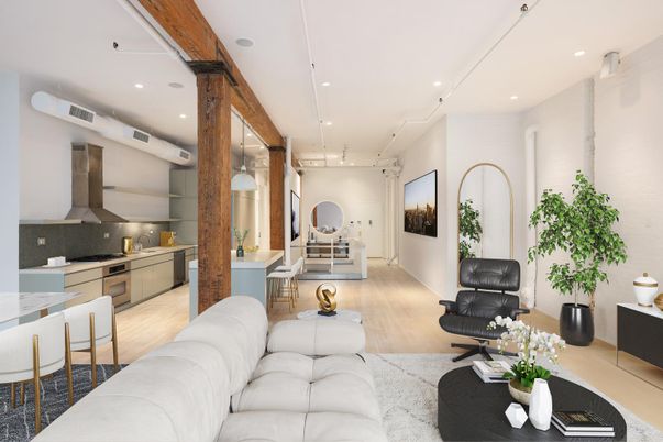 Interior, Kitchen, Living room, Pendant Lights, Recessed Lighting, Wood Texture Flooring