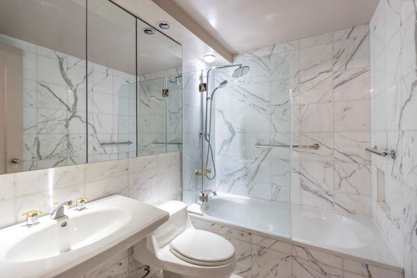 Bathroom, Glass Shower, Interior, Marble Walls