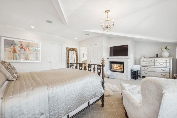 Bedroom, Chandelier, Fireplace, Interior, Recessed Lighting