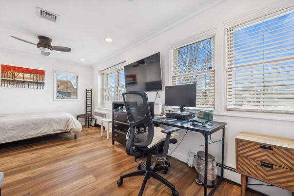Bedroom, Home Office, Interior, Recessed Lighting, Wood Texture Flooring