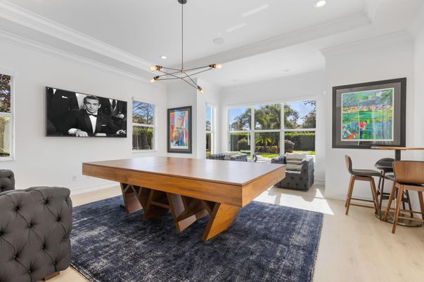 Game Room, Interior, Pendant Lights, Recessed Lighting, Wood Texture Flooring