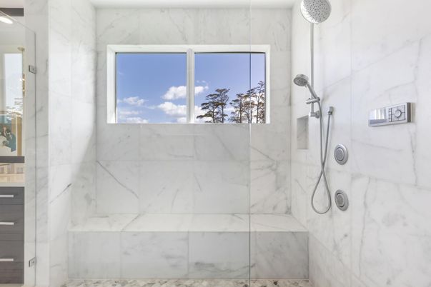 Bathroom, Glass Shower, Interior, Marble Walls