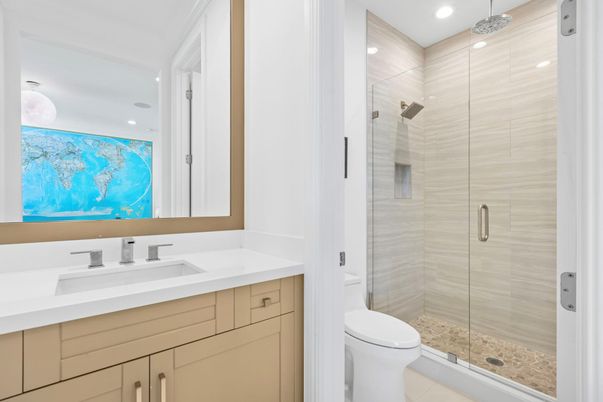 Bathroom, Glass Shower, Interior, Recessed Lighting