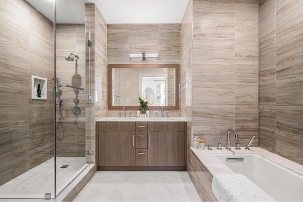 Bathroom, Dual Sink Vanities, Glass Shower, Interior, Marble