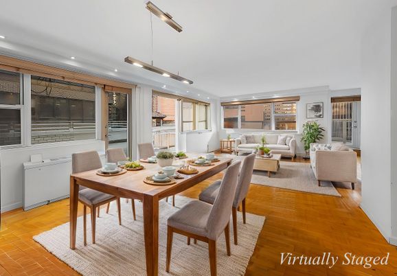 Dining room, Interior, Living room, Pendant Lights, Recessed Lighting, Wood Texture Flooring